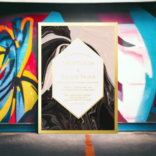 Elegant Minimal Geometric Black White Wedding Gold