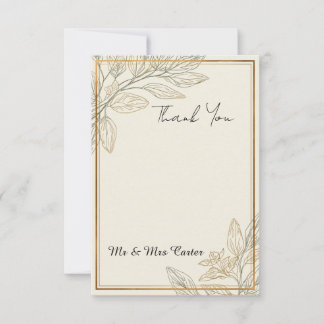 Elegant Minimal Gold Botanical Line Art Wedding Th Thank You Card