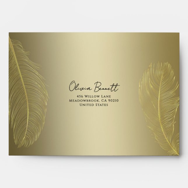 Elegant Minimal Gold Feather Envelope (Front)