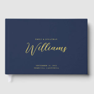 Elegant Minimal Gold Foil Navy Blue Wedding  Guest Book