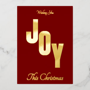 Elegant Minimal Gold Foil Red JOY Christmas Holiday Card