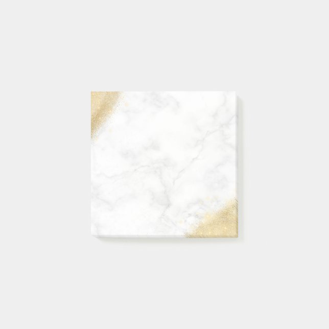 Elegant minimal gold glitter white marble post-it notes (Front)