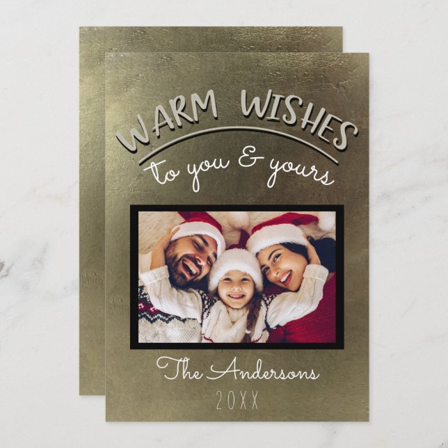 Elegant Minimal Gold Holiday Christmas Photo Invitation (Front/Back)