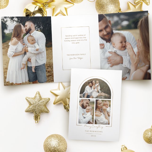Elegant Minimal Gold Line Arch 3-Photo Tri-Fold Card (Creator Uploaded)
