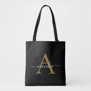 Elegant Minimal Gold Monogram Name Initial Script  Tote Bag