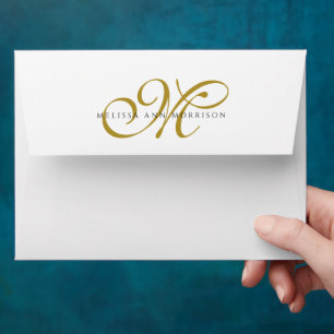 Elegant Minimal Gold Monogram Script Initials Name Envelope