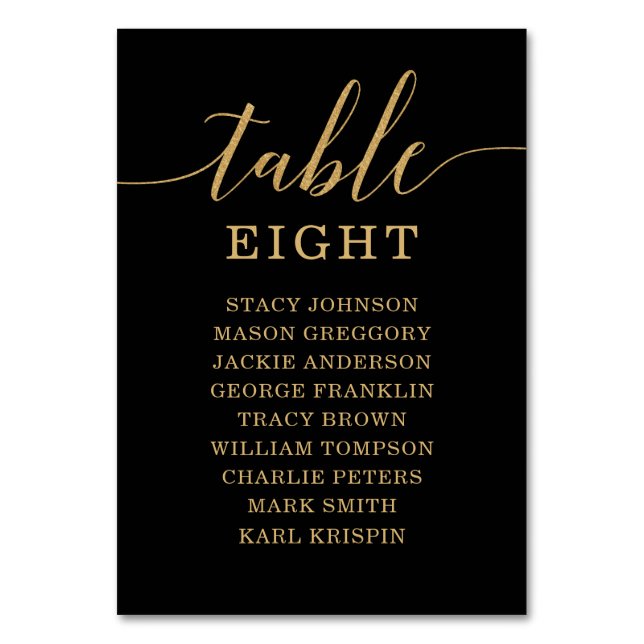 Elegant Minimal Gold Table Numbers Seating Chart (Front)