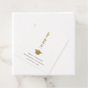 Elegant Minimal Gold Typography Graduation Cap Favour Tags