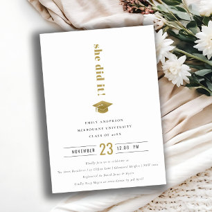 Elegant Minimal Gold Typography Graduation Cap Invitation