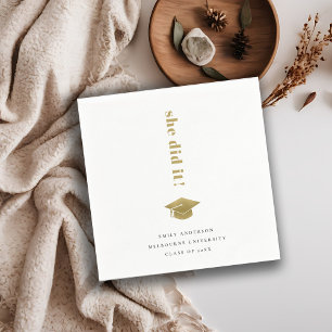 Elegant Minimal Gold Typography Graduation Cap Napkin