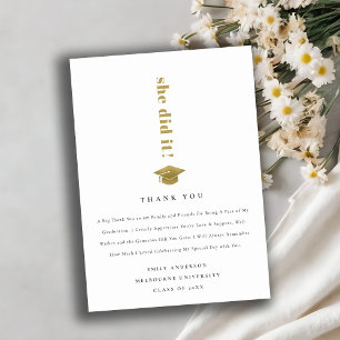 Elegant Minimal Gold Typography Graduation Cap Thank You Card