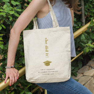 Elegant Minimal Gold Typography Graduation Cap Tote Bag