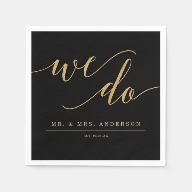 Elegant Minimal Gold Wedding Cocktail Napkin (Front)