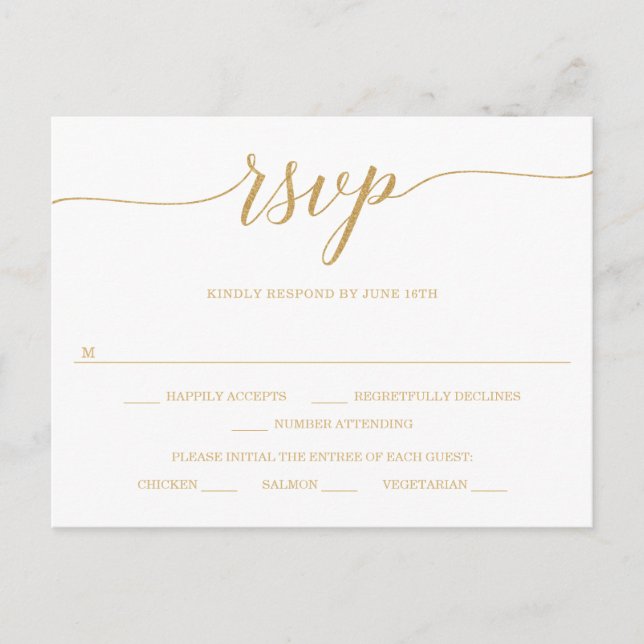 Elegant Minimal Gold Wedding RSVP Postcard (Front)