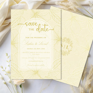 Elegant Minimal Golden Outline Floral Wedding Save The Date