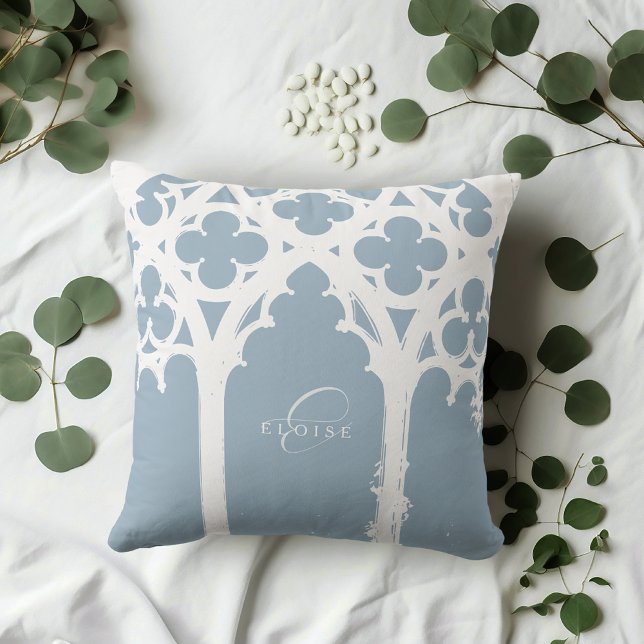 Elegant Minimal Gothic Arch Typography Soft Blue Cushion (Creator Uploaded)