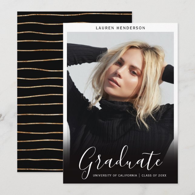 Elegant Minimal Graduate Photo Graduation Announcement (Front/Back)