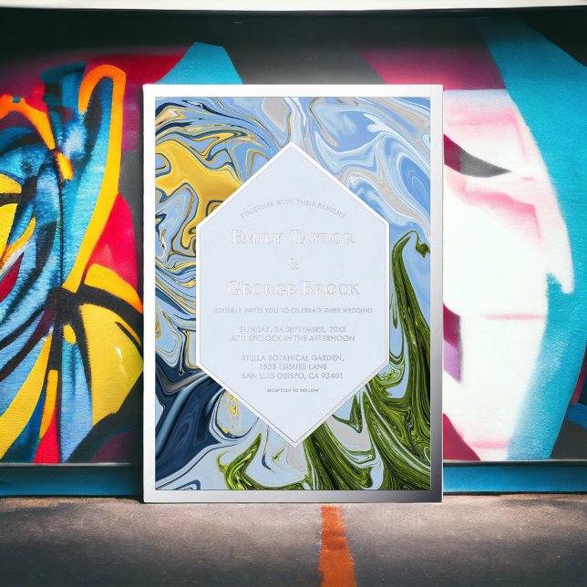 Elegant Minimal Green Blue Abstract Wedding Silver (Creator Uploaded)