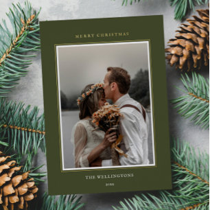 Elegant Minimal Green Photo Frame Christmas Foil Holiday Card