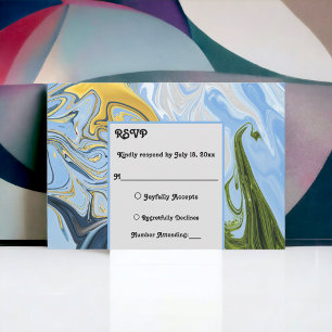 Elegant Minimal Green Yellow Blue Abstract Wedding RSVP Card