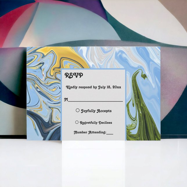 Elegant Minimal Green Yellow Blue Abstract Wedding RSVP Card (Creator Uploaded)
