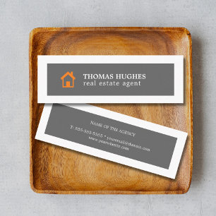 Elegant Minimal Grey Orange Agent Mini Business Card