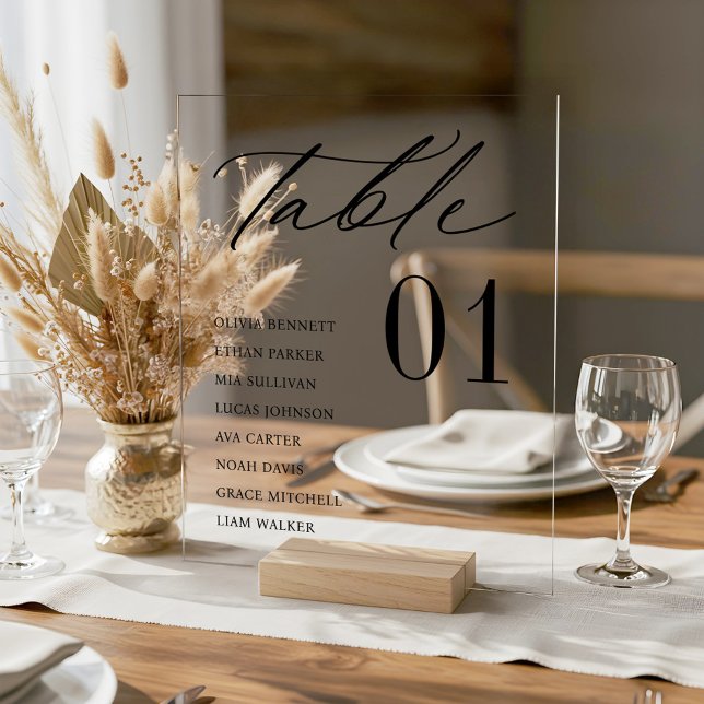 Elegant Minimal Guest Names Seating Table Number Acrylic Sign (Elegant Minimal Guest Names Seating Table Number Acrylic Sign)