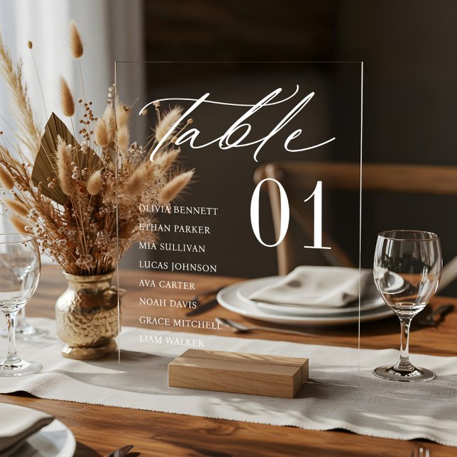 Elegant Minimal Guest Names Seating Table Number Acrylic Sign (Elegant Minimal Guest Names Seating Table Number Acrylic Sign)
