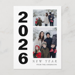 Elegant Minimal Happy New Year Family 2 Photo Holiday Postcard