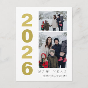 Elegant Minimal Happy New Year Family 2 Photo Holiday Postcard