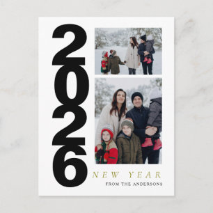 Elegant Minimal Happy New Year Family 2 Photo Holiday Postcard