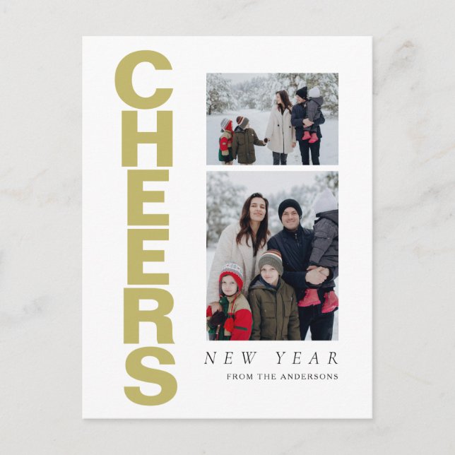 Elegant Minimal Happy New Year Family 2 Photo Holiday Postcard (Front)
