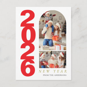 Elegant Minimal Happy New Year Family 2 Photo Holiday Postcard