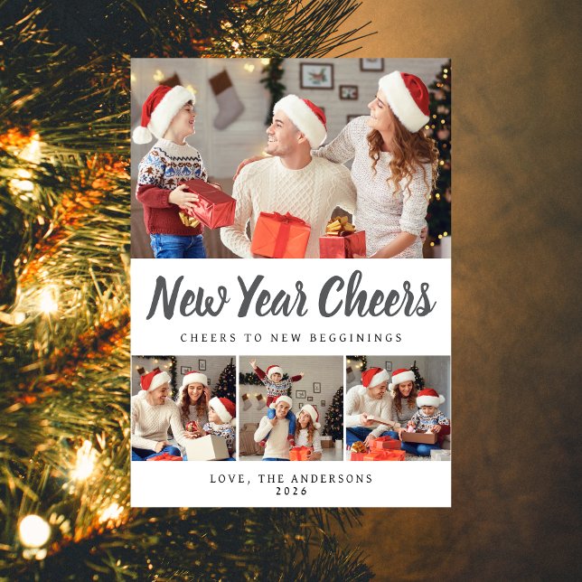 Elegant Minimal Happy New Year Family Photo Holiday Card (Creator Uploaded)