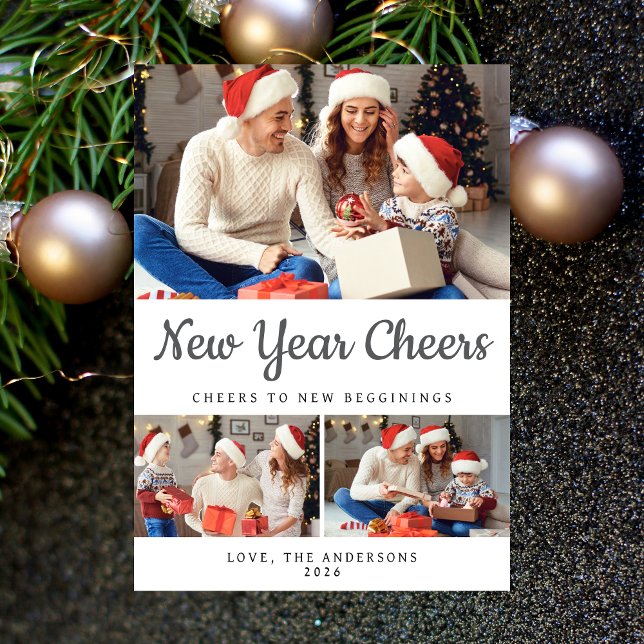 Elegant Minimal Happy New Year Family Photo Holiday Card (Creator Uploaded)