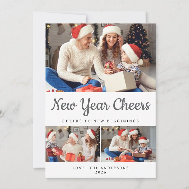 Elegant Minimal Happy New Year Family Photo Holiday Card (Front)