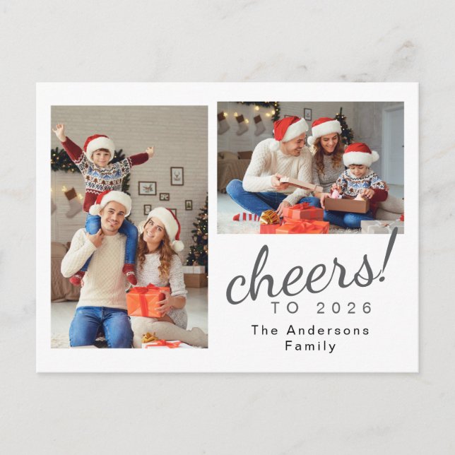 Elegant Minimal Happy New Year Family Photo Holiday Postcard (Front)
