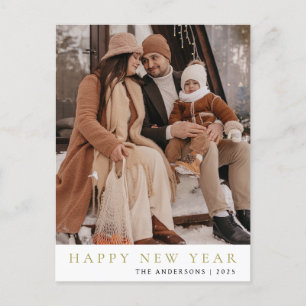 Elegant Minimal Happy New Year Family Photo Holiday Postcard