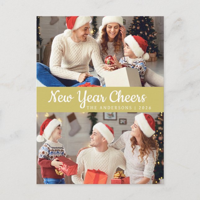 Elegant Minimal Happy New Year Family Photo Holiday Postcard (Front)