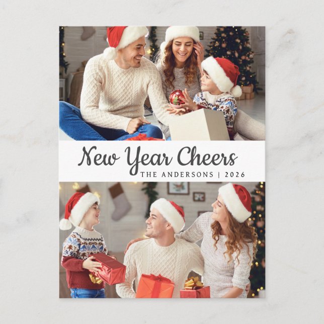 Elegant Minimal Happy New Year Family Photo Holiday Postcard (Front)