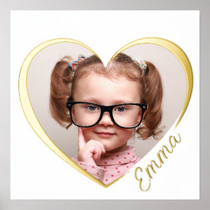 Elegant minimal heart photo with name gold foil prints