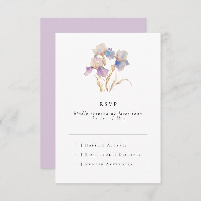 Elegant Minimal Iris Floral RSVP Card (Front/Back)