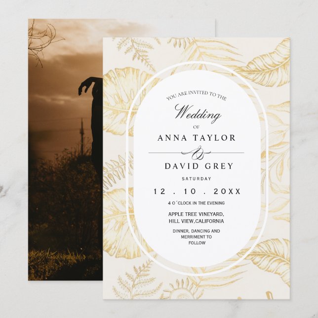Elegant Minimal Ivory Flora Wedding  Invitation (Front/Back)