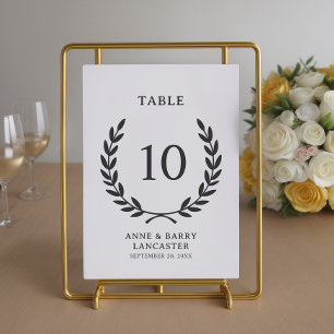 Elegant Minimal Laurel Wreath Wedding Table Number