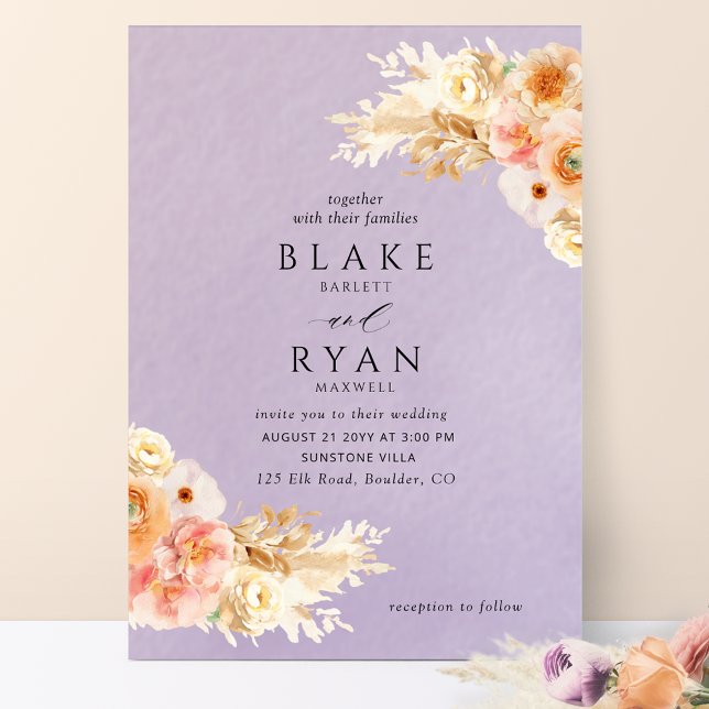 Elegant Minimal Lavender Peach Blush Cream Wedding Invitation (Creator Uploaded)