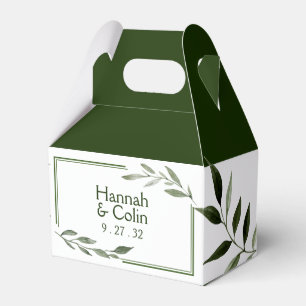 Elegant Minimal Leaves Frame Green Olive Hunter  Favour Box
