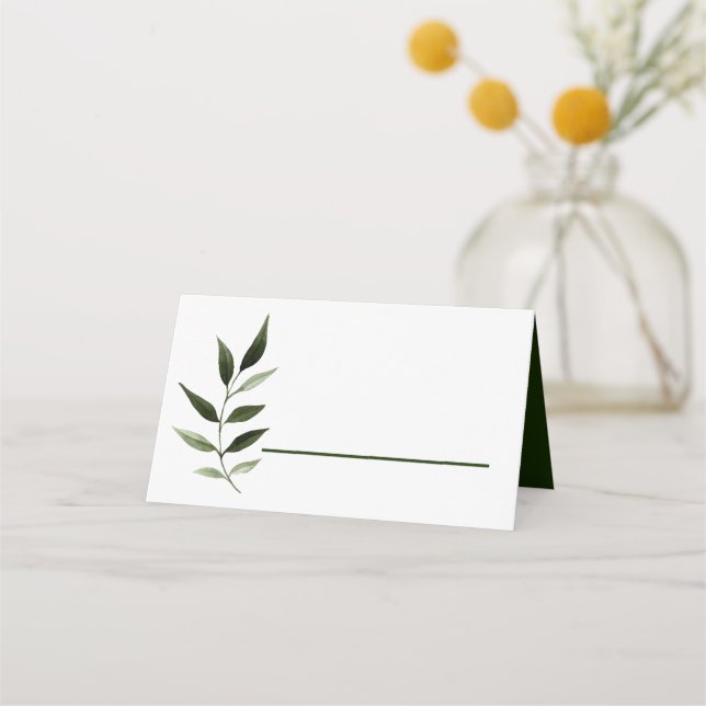 Elegant Minimal Leaves Frame Green Olive Hunter  Place Card (Front)