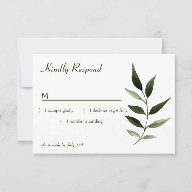 Elegant Minimal Leaves Frame Green Olive Hunter RSVP Card (Front)