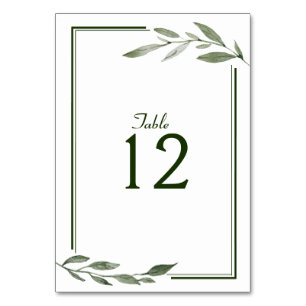 Elegant Minimal Leaves Frame Green Olive Hunter Table Number