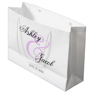 Elegant Minimal Light Purple Custom Name Wedding Large Gift Bag